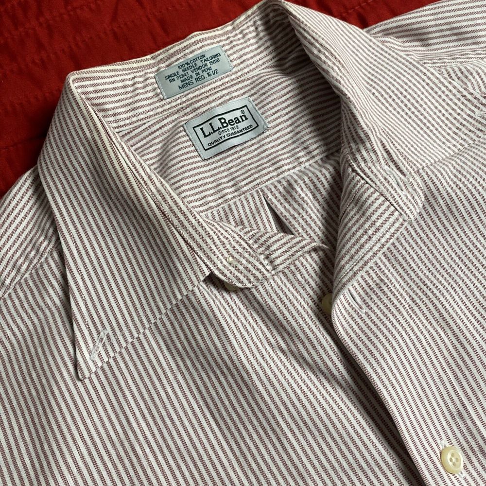 L.L. Bean‎ Button Up Shirt Adult Pink  StripesShort Sleeve Casual Mens XL 16 1/2